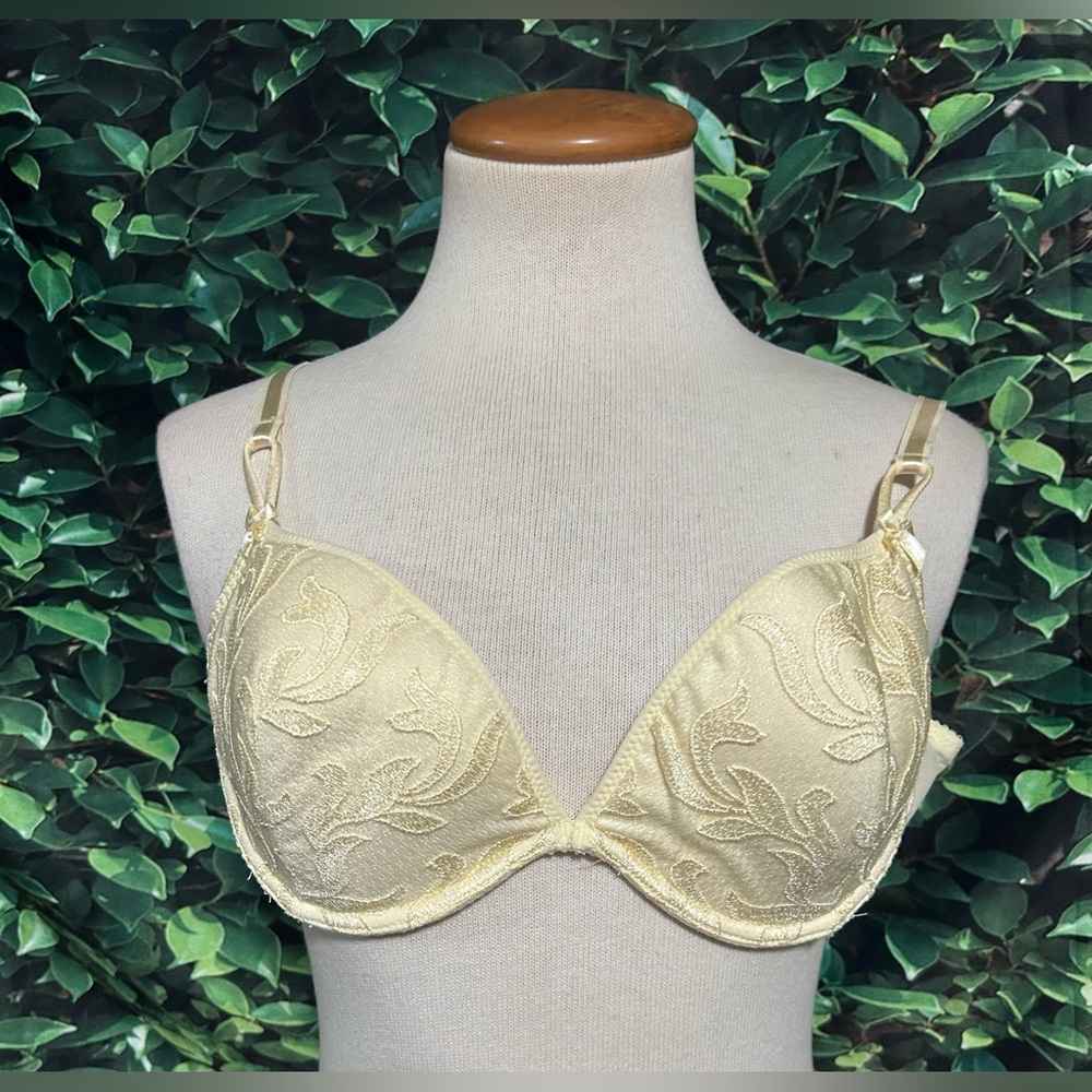Vintage Rene Rofe Lightly Padded Bra Lace Underwire Yellow 38C